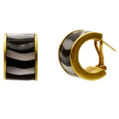 Tiffany & Co. Mother-of-Pearl & Onyx Half-Hoop Gold Earrings