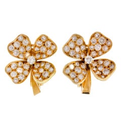 Fred Paris Diamond Gold Clover Earrings