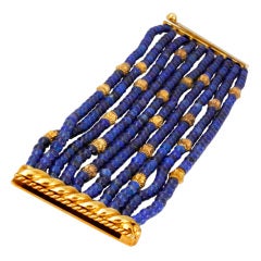 Verdura Lapis Lazuli &  Gold Beaded Bracelet