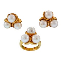 Rene Boivin Cultured Pearl Ring & Earrings