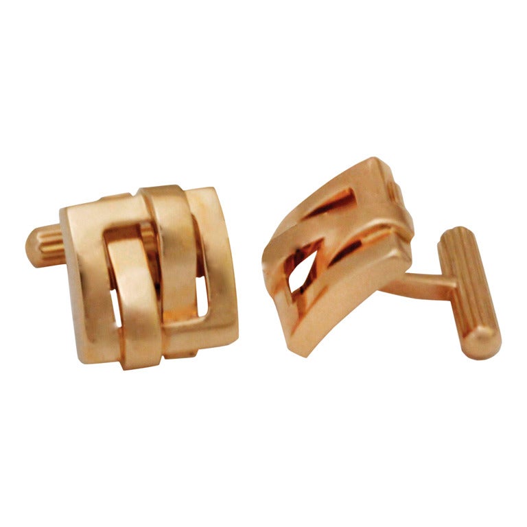 Boucheron Geometric Rose Gold Cufflinks For Sale