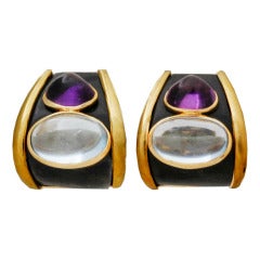 1980's Marina B. Aqua Onyx & Amethyst Earrings