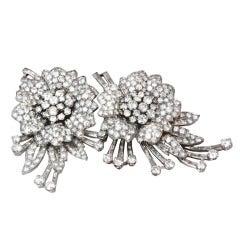 Mid-Century Set of Platinum & Diamond Flower Pins