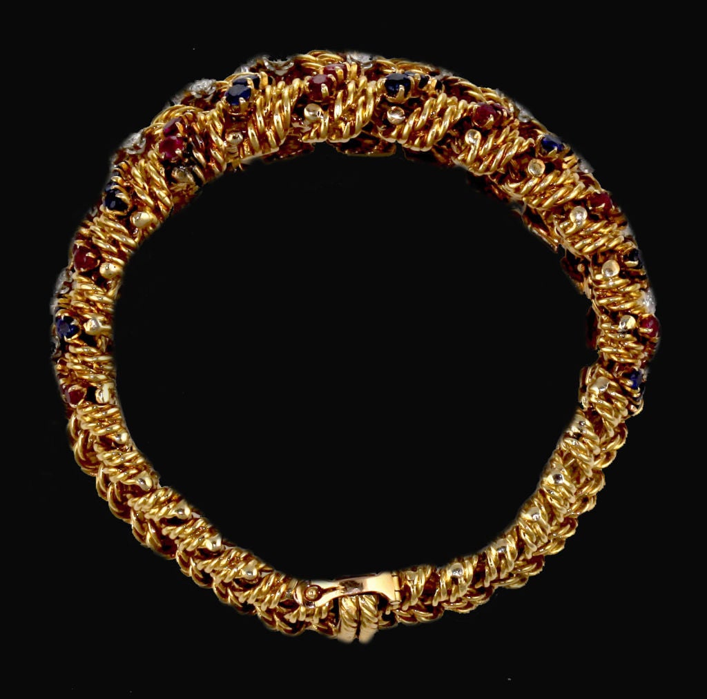 VERGER Diamond, Ruby & Sapphire Wide Cuff Bracelet