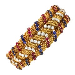 VERGER Diamond, Ruby & Sapphire Wide Cuff Bracelet