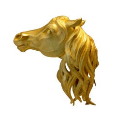 Hermes Paris Yellow Gold Horse Head Brooch
