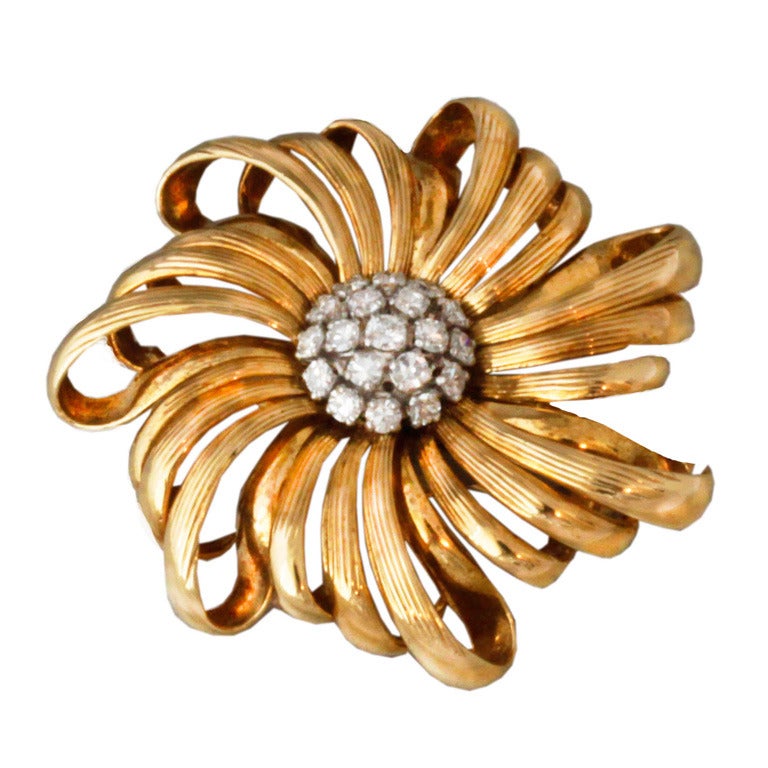 Mellerio Gold & Diamond Flower Pin For Sale