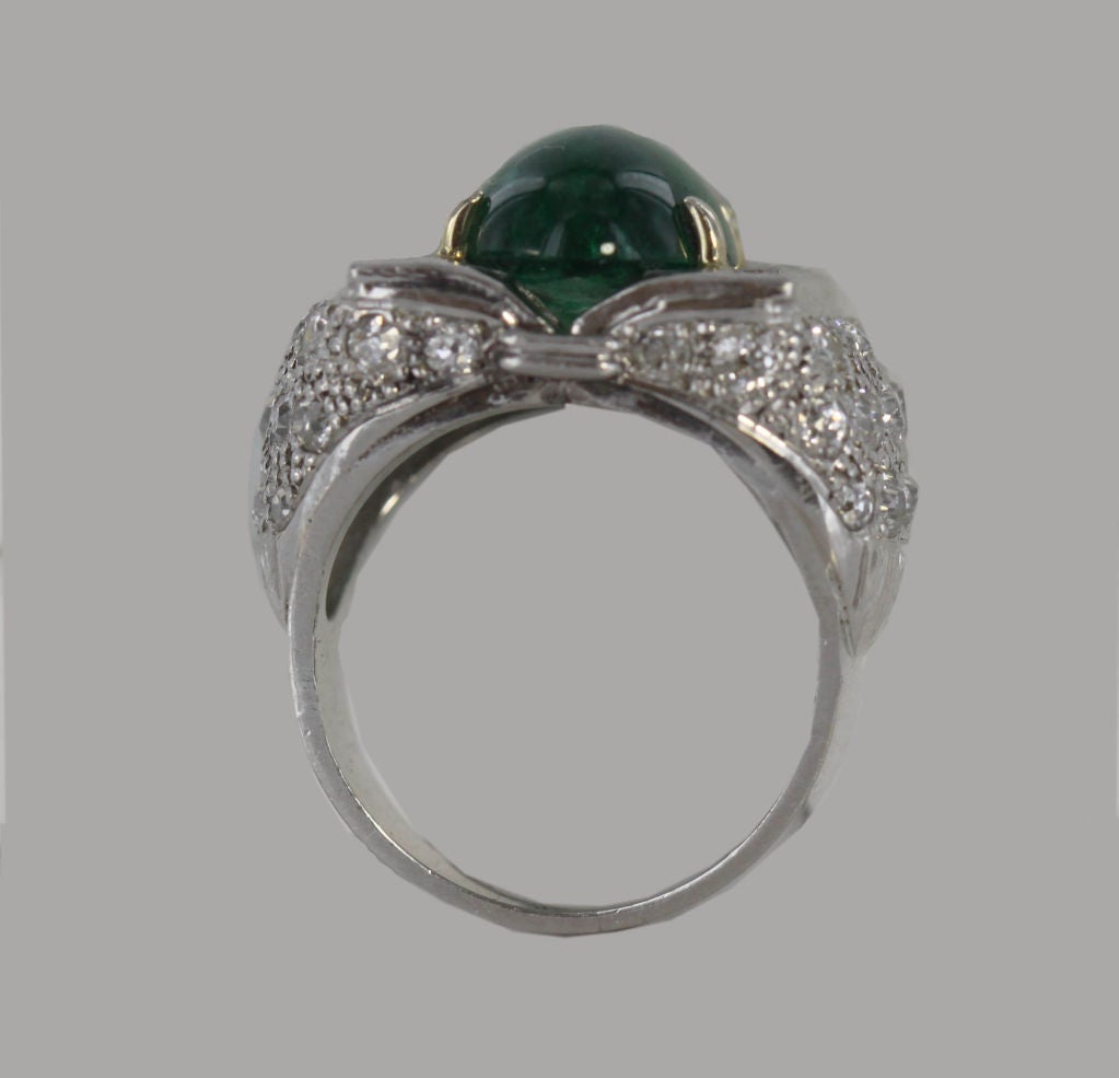 Dramatic Art Deco Emerald Diamond Platinum Ring