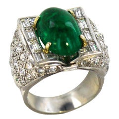 Dramatic Art Deco Emerald Diamond Platinum Ring
