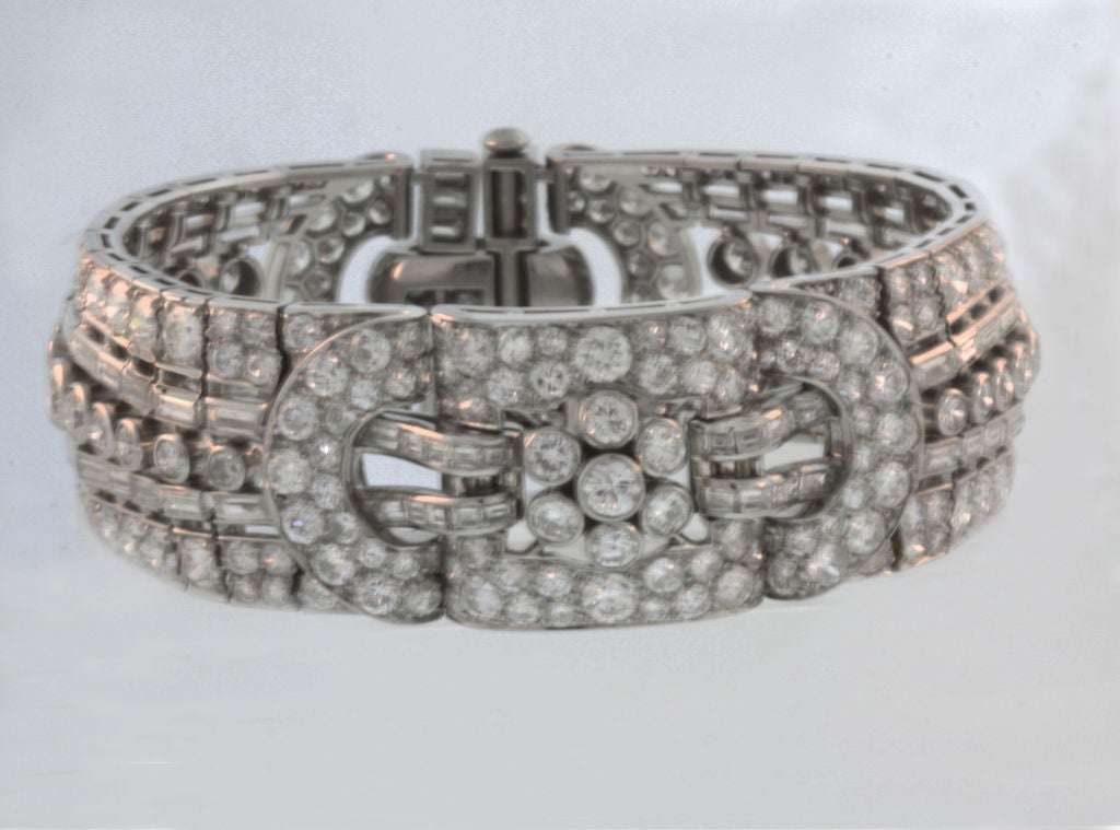 Wide 1940's Platinum and Diamond Bracelet