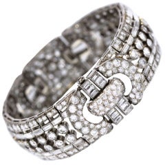 Wide 1940's Platinum and Diamond Bracelet