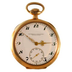 Antique Vacheron & Constantin Yellow Gold Open Face Pocket Watch with Chain