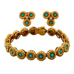CARTIER Turquoise Gold Bracelet and Earrings