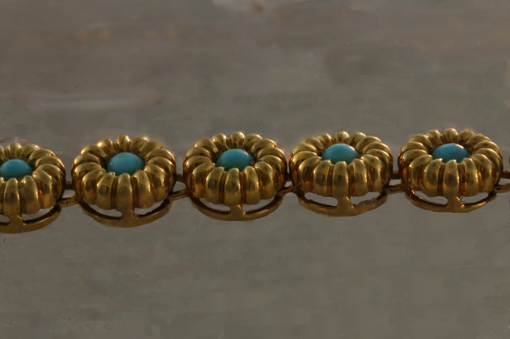CARTIER Turquoise Gold Bracelet and Earrings In Excellent Condition For Sale In Southampton, NY