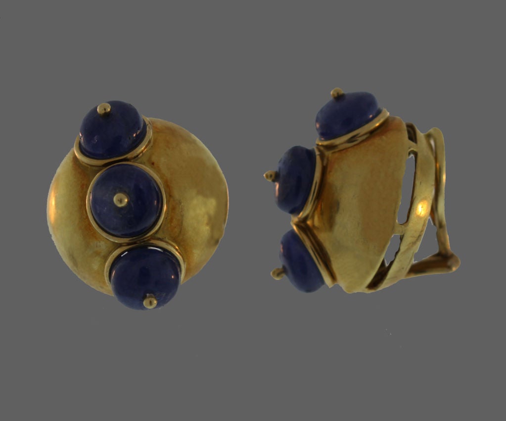 Sapphire Bead Gold Large Dome Earclips