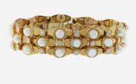 Retro Mikimoto Gold and Pearl Bamboo Bracelet