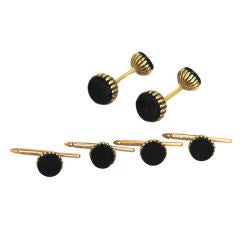Black Onyx and 18K Gold Cufflinks and Studs
