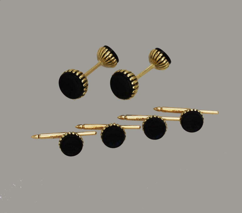 Black Onyx and 18K Gold Cufflinks and Studs