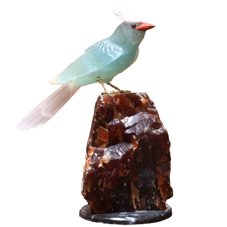 Carved Decorative Stone Bird On Base