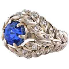 STERLE Mid-Century Diamond and Sapphire Platinum Ring