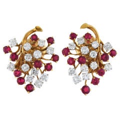 Vintage VAN CLEEF 
ARPELS Ruby and Diamond Flower Earrings