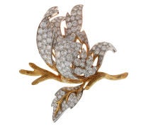 Three dimensional diamond set flower brooch
