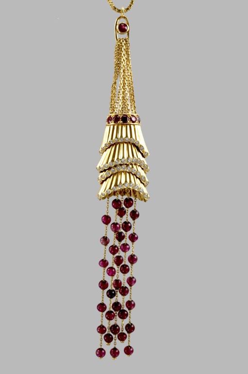 Contemporary BOUCHERON Frou Frou Pendant With Rubies and Tourmelines
