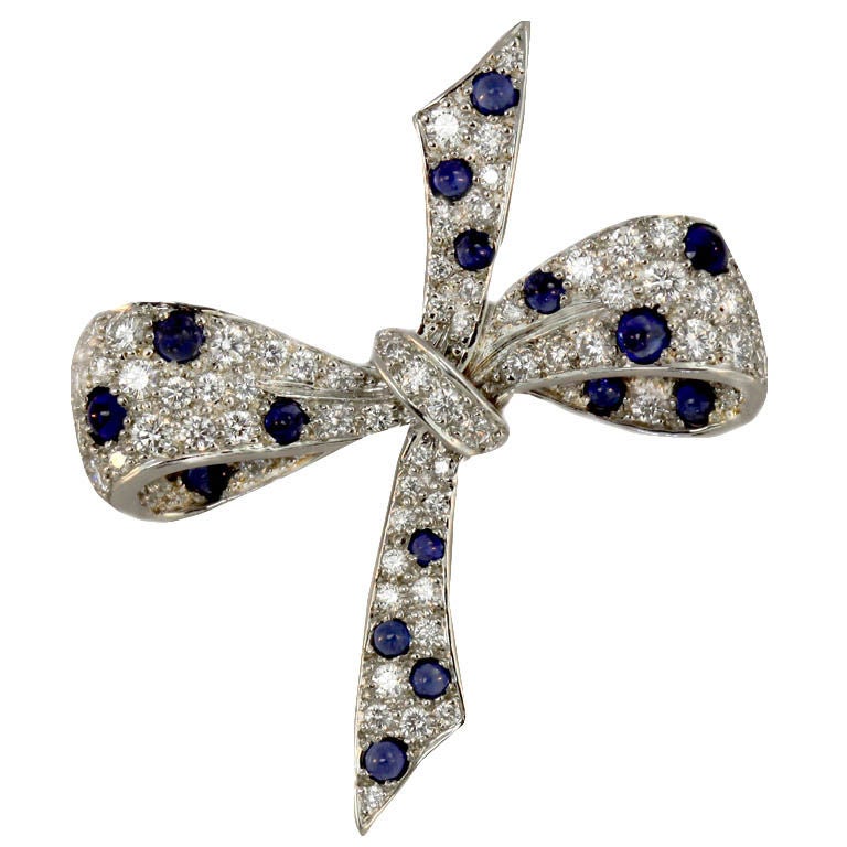 TIFFANY'S Diamond and Sapphire Bow Pin at 1stDibs