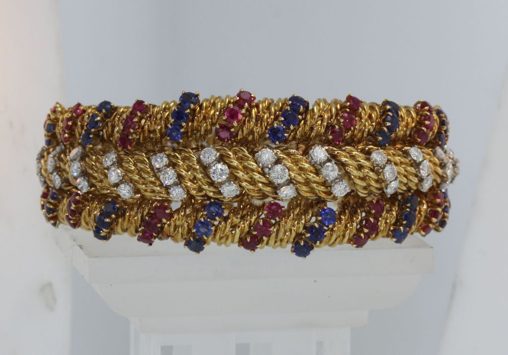 VERGER Diamond, Ruby & Sapphire Wide Cuff Bracelet