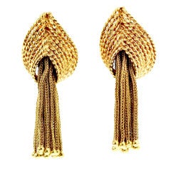 Vintage Ostier Mid-Century 18K Gold Fringe Clip Earrings