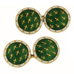 Art Deco Enameled Cufflinks with Fleur de Lis