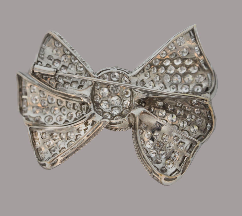 Retro-Glamorous Platinum and Diamond Bow Pin
