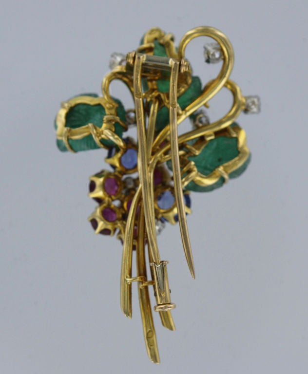 French Tutti Frutti Gold and Gem Stone Brooch