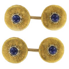 BUCCELLATI 70's Round Gold Cufflinks with Cabochon Sapphires