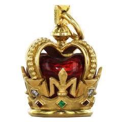 CARTIER 1950's  Enameled Crown-motif Charm