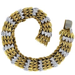 1950's Gold and Diamond-Set Platinum Leaf Bracelet