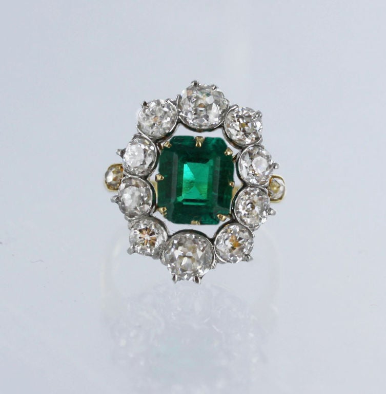 Gold Victorian Gem Quality Emerald and Diamond Ring