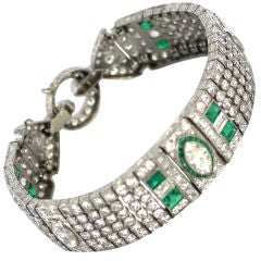 Important Art Deco Platinum,  Diamond and Emerald  Bracelet