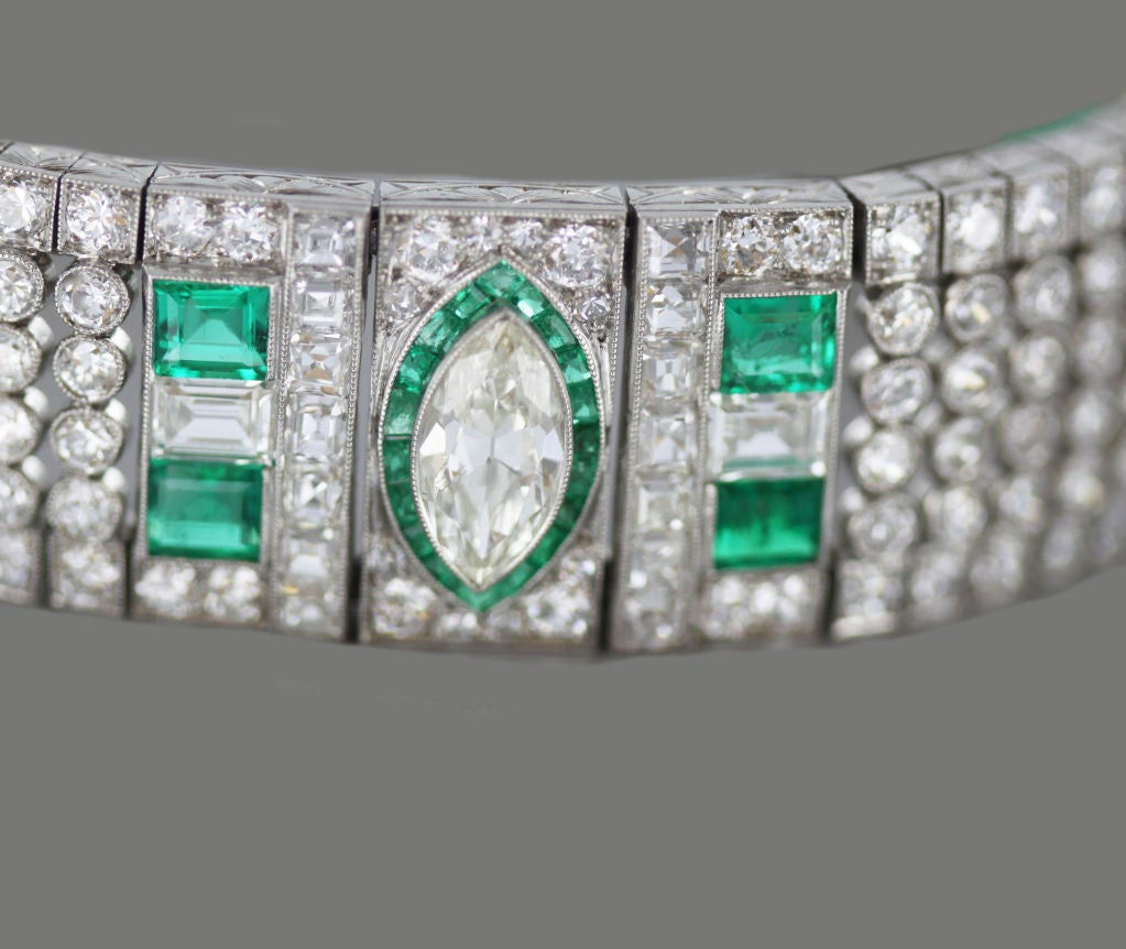 Important Art Deco Platinum,  Diamond and Emerald  Bracelet
