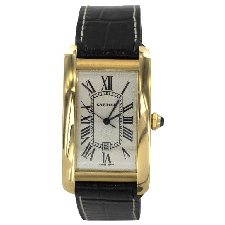 CARTIER Gold Automatic American Tank Watch For Sale