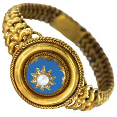 Victorian Gold, Diamond & Natural Pearl Enamel Bracelet