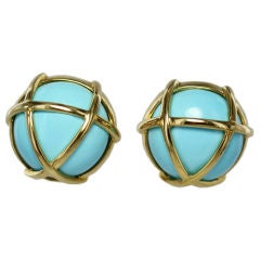 VERDURA Gold & Turquoise Caged Ear Clips