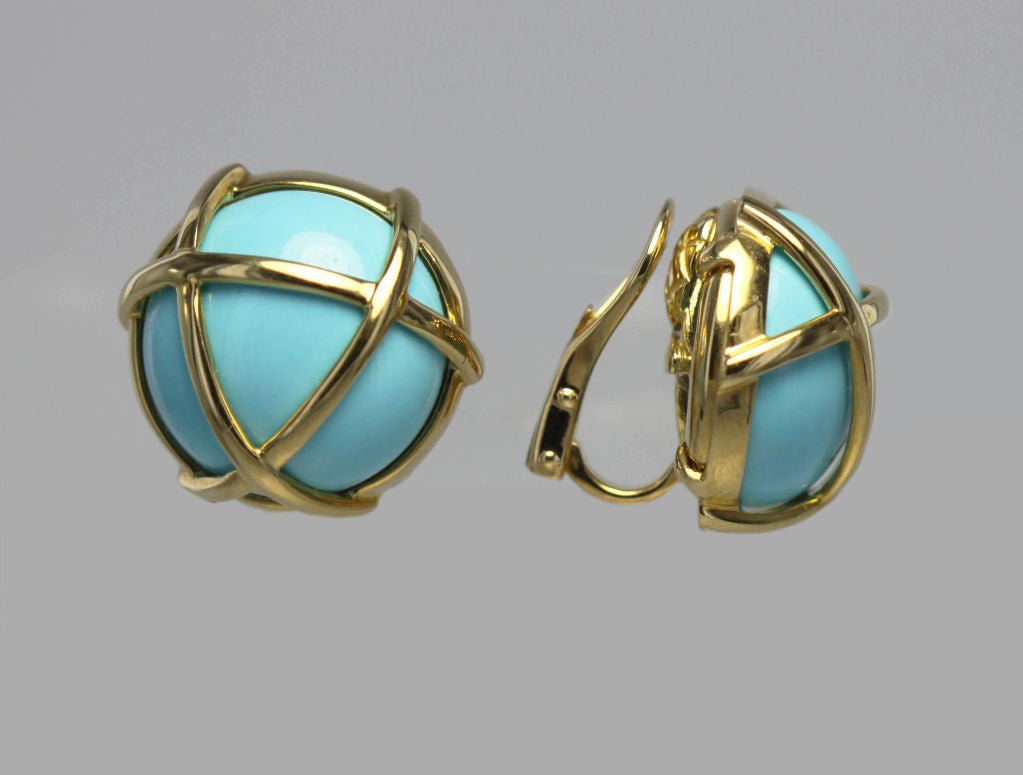 Women's VERDURA Gold & Turquoise Caged Ear Clips