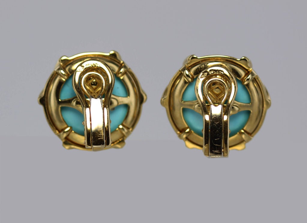 VERDURA Gold & Turquoise Caged Ear Clips 1