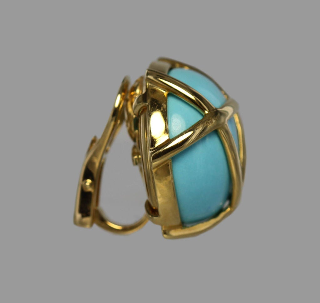 VERDURA Gold & Turquoise Caged Ear Clips 2
