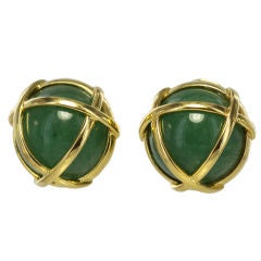 VERDURA Jade and Gold Caged Ear Clips