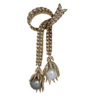 Vintage PIERRE STERLE Diamond Pearl Feathered Bow Pin