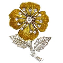 BOUCHERON Platinum, Diamond & Enameled Flower Pin