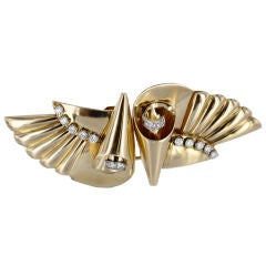 Vintage J.E. CALDWELL 1940's Diamond & Gold Double Clip Pin