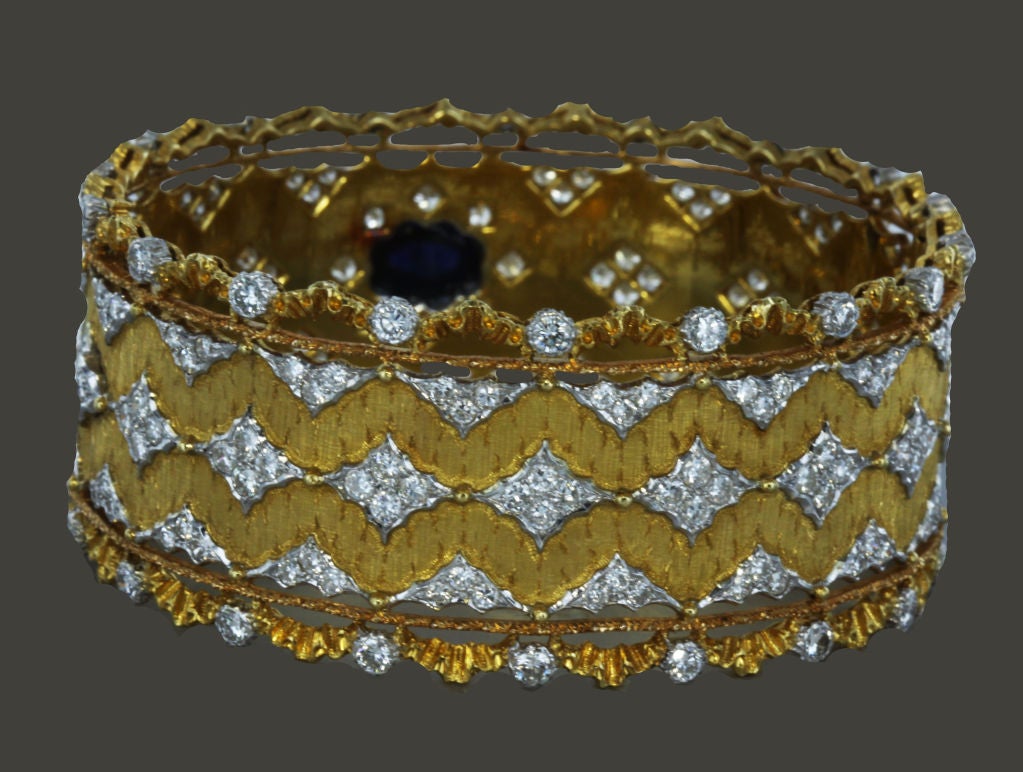 BUCCELLATI  60's Diamond and Sapphire Wide Cuff Bracelet